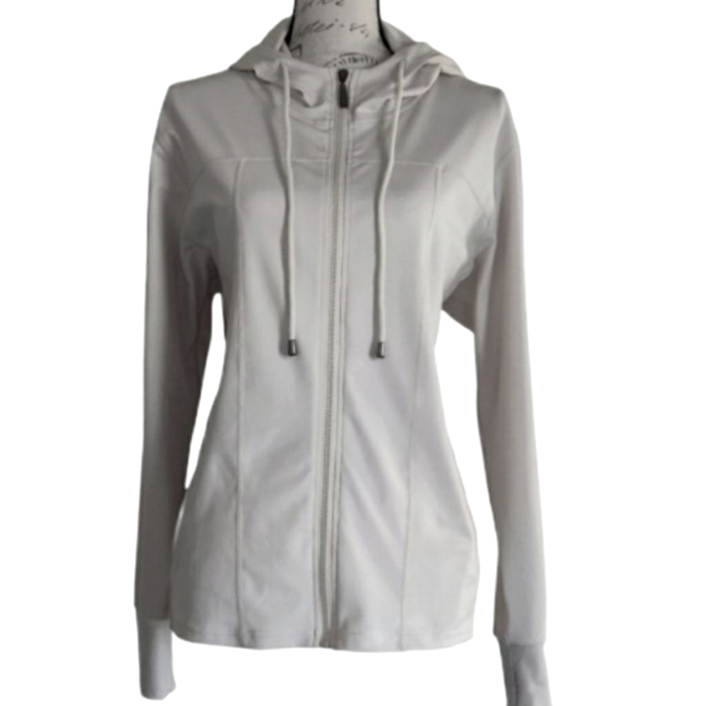 Ivory Zip Front Hoodie.